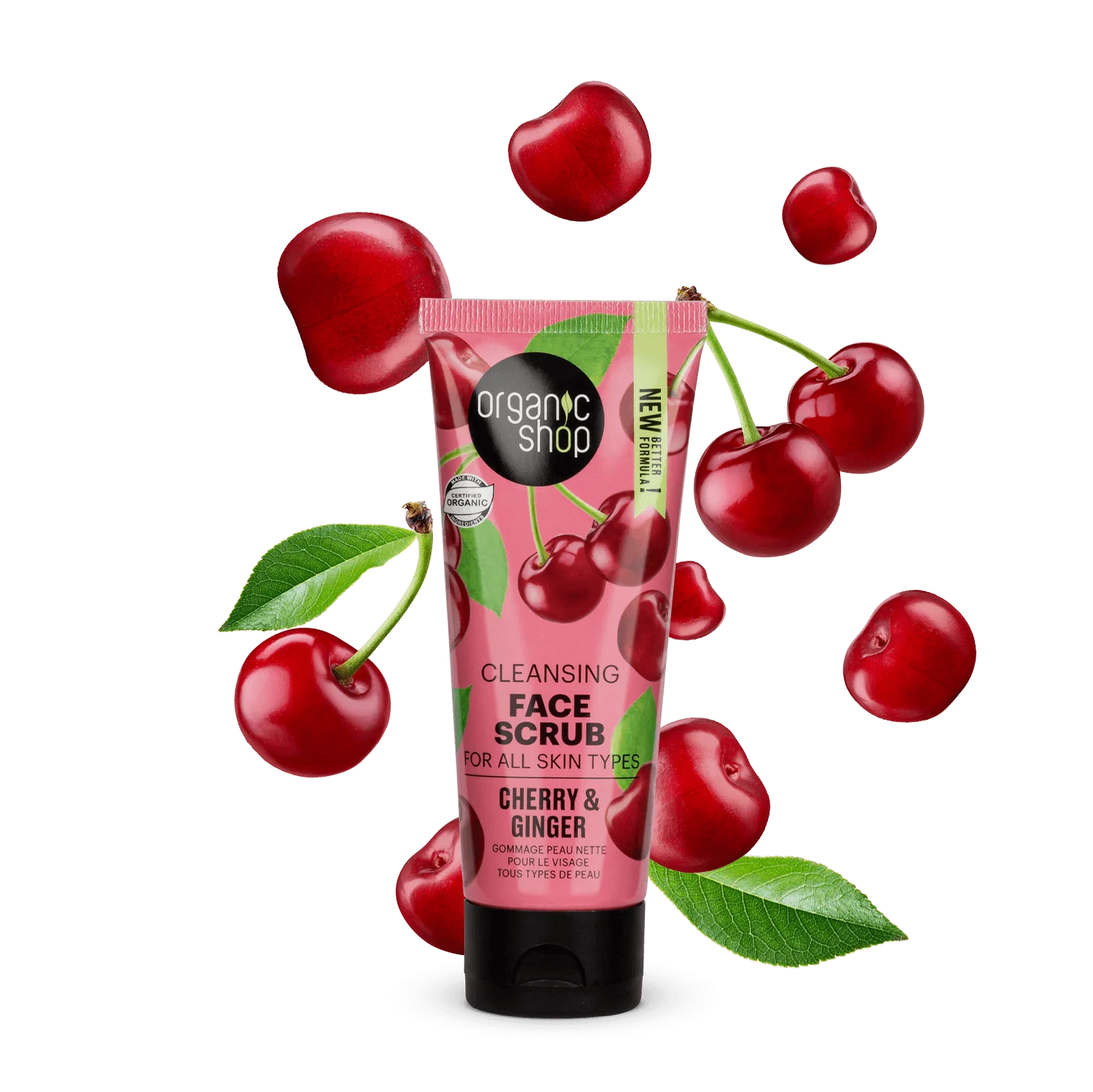 Exfoliante facial limpiador para todo tipo de pieles, cereza y jengibre