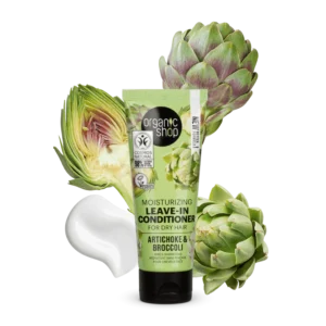Acondicionador hidratante sin enjuague para cabello seco con alcachofa y brócoli
