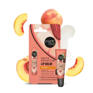Bálsamo labial de protección suave con SPF. Vitamina E y extracto de melocotón